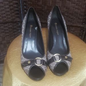 Etienne Aigner peep toe brown leather heels